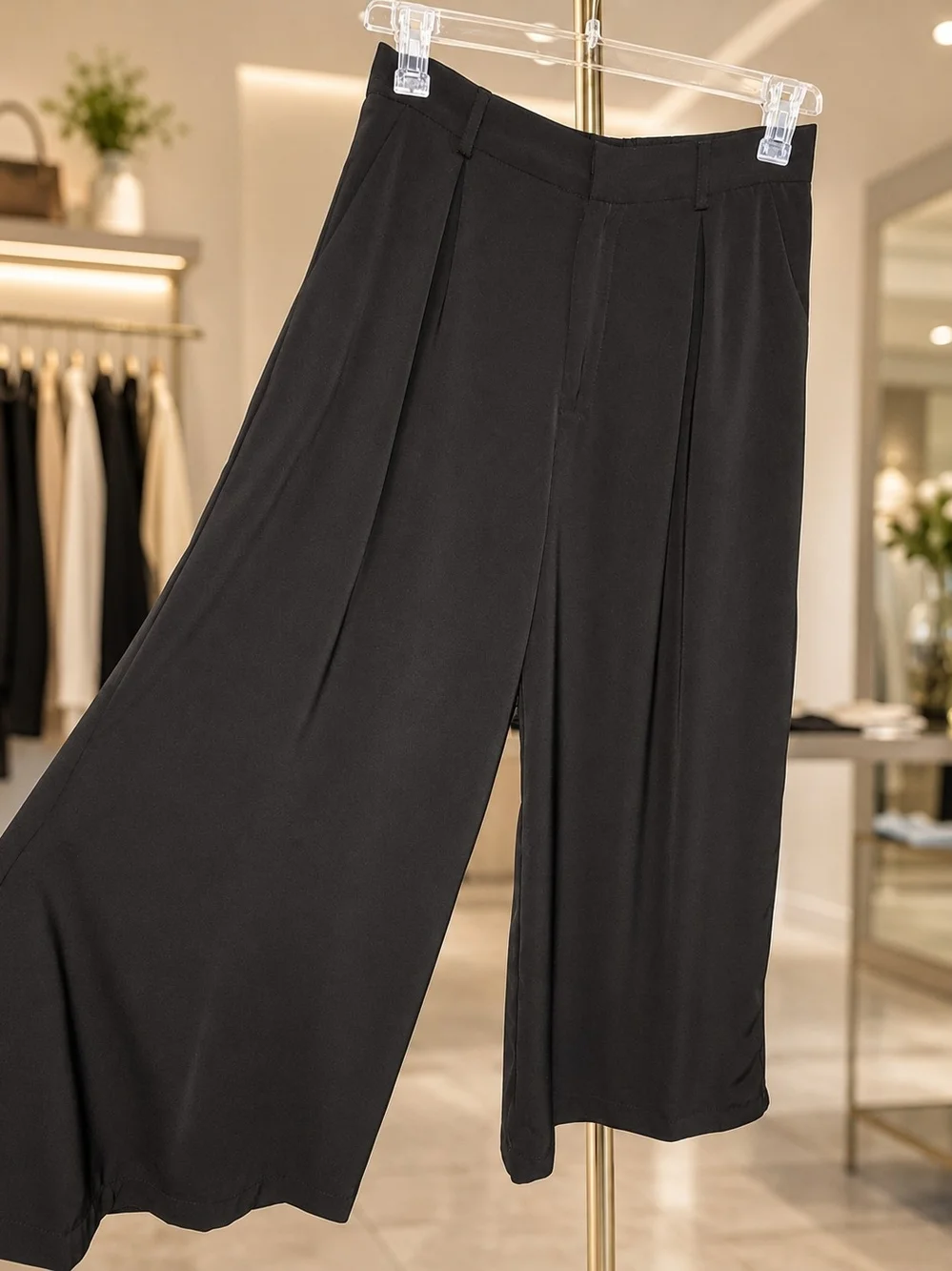 Tronjori Black High Waist Wide Leg Maxi Palazzo Pants Size L, NWOT